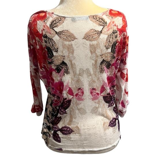 NIC+ZOE Scoop Neck 3/4 Sleeve Linen Blend Floral Top - Medium - Picture 2 of 11